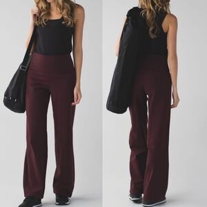 Lululemon Stillness Foldover Wide Leg Yoga Pants Bordeaux Burgundy Size 12 Cinch